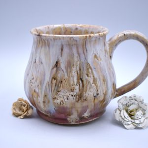 Red and white drippy mug