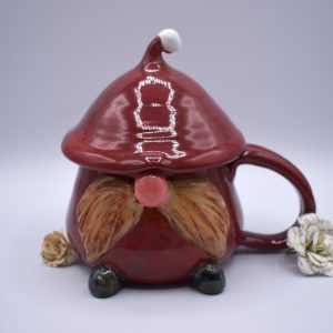 Red gnome mug with blonde mustache 18 oz