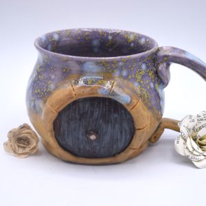 Hyacinth and wooden hobbit door mug 16 oz