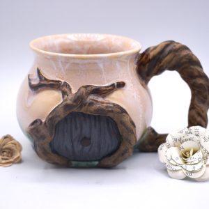 DISCOUNTED White and teal wooden hobbit door mug 16 oz