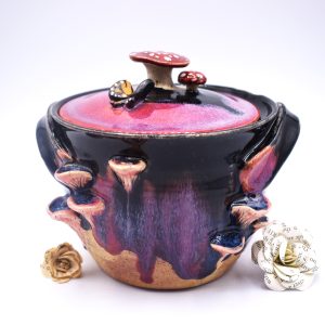 Boldly Pink mushroom pot with butterfly lid