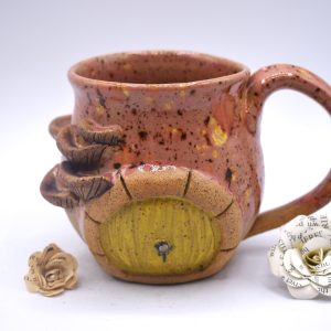 Coral hobbit door mug with mushrooms 17 oz