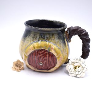 Yellow dragonfly hobbit door mug 18 oz