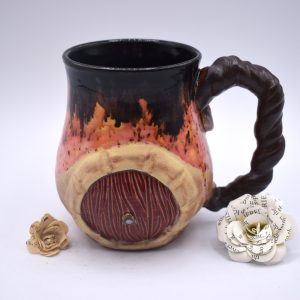 Black and coral dragonfly hobbit door mug 16 oz
