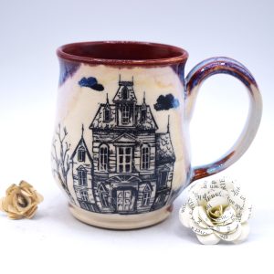 Red rain Haunted house mug with tree #2 13 oz